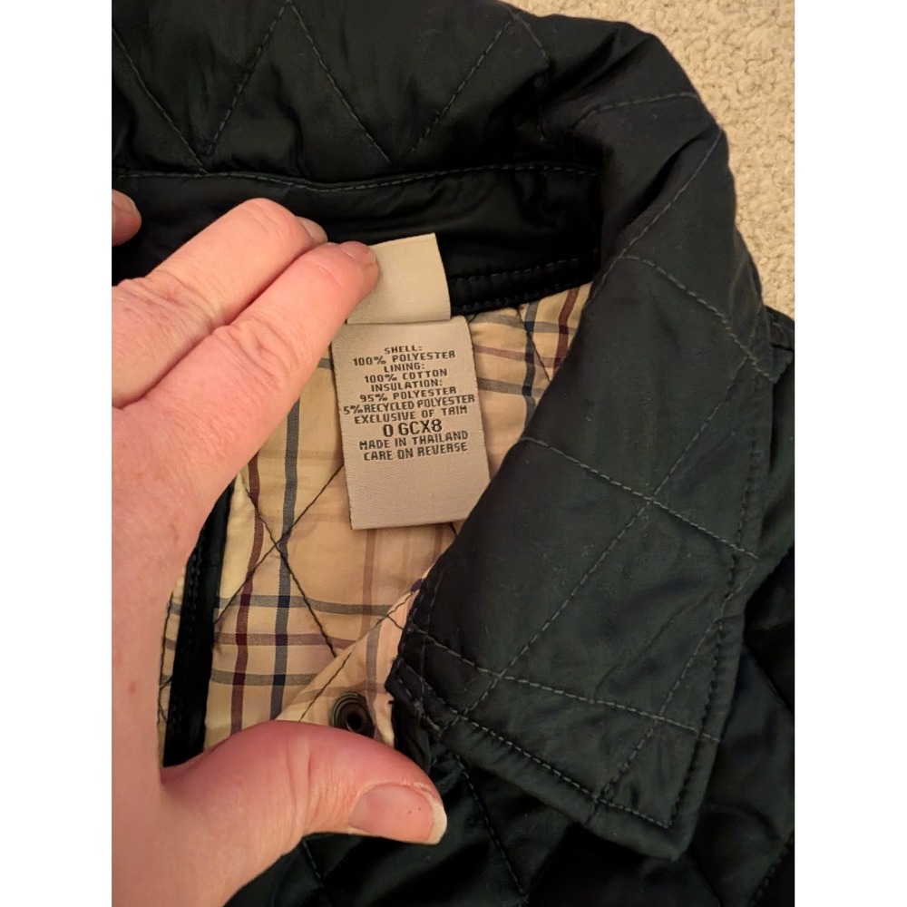 L.L. Bean Women's Navy Quilted Barn Jacket Plaid Lined Snap Front Coat- L - Picture 5 of 8